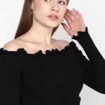 Casual Regular Sleeves Solid Women Black Top