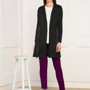 Polyester Viscose Blend Striped Coat For Women