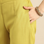 Women Mustard Yellow Yoke Design Foil Printed Kurta with Trousers & Dupatta