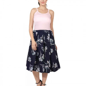Women Floral Print Regular Blue Skirt