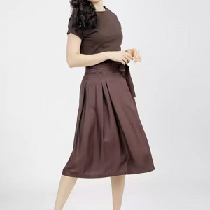 Women Solid Flared Brown Skirt
